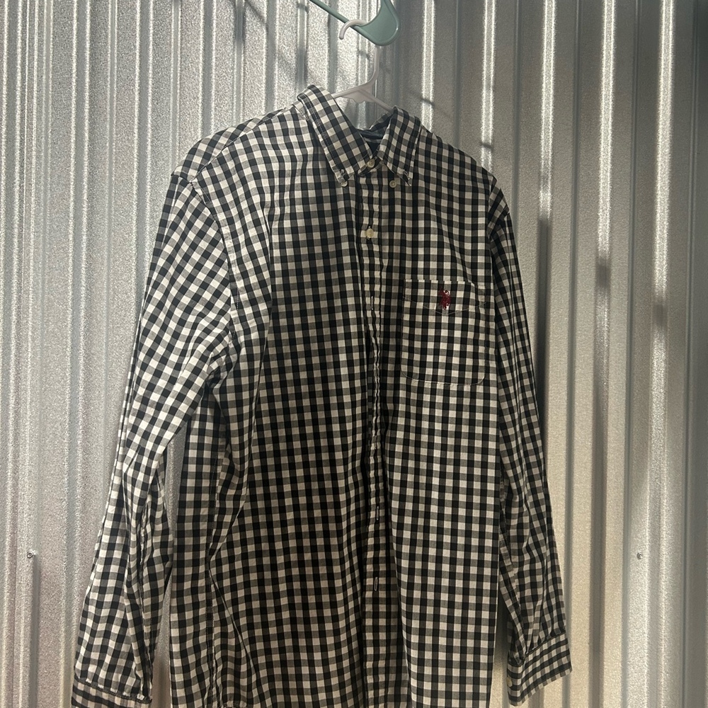 U.S. Polo Assn Men blue and White Check Button Down Long Sleeve Shirt M Blue